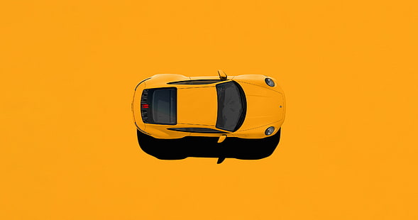 Порше, желтый фон, произведение искусства, суперкар, автомобиль, HD обои HD wallpaper