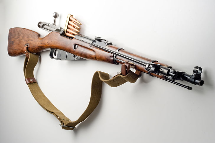 brown hunting rifle, weapons, cartridges, rifle, trehlinejka, Mosin rifle, HD wallpaper