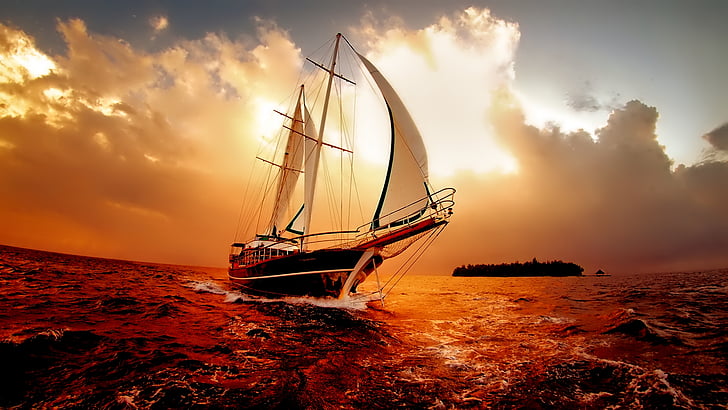 sport, sky, sea, water, ocean, sailing, silhouette, sun, summer, cloud, landscape, horizon, clouds, ship, travel, vessel, boat, beach, holiday, reflection, outdoors, day, HD wallpaper