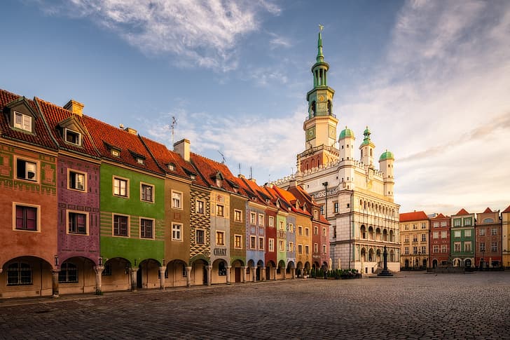 building, home, area, Poland, colorful, town hall, Poznan, Old Market Square, HD wallpaper