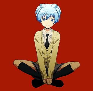 седнал, училищна униформа, Ansatsu Kyoushitsu, Shiota Nagisa, HD тапет HD wallpaper
