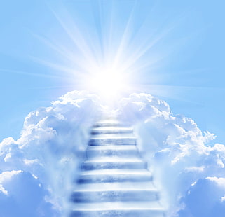 tapeta schody do nieba, niebo, słońce, chmury, promienie, niebieski, drabina, scena, Tapety HD HD wallpaper