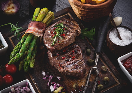  food, meat, vegetables, steak, HD wallpaper HD wallpaper