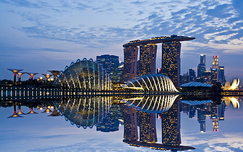 Marina Bay Sands, Singapour, Singapour, réflexion, ciel, architecture, Fond d'écran HD HD wallpaper