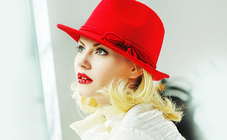 Elisha Cuthbert, women's red hat, Movies, Elisha Cuthbert, red lips, HD wallpaper