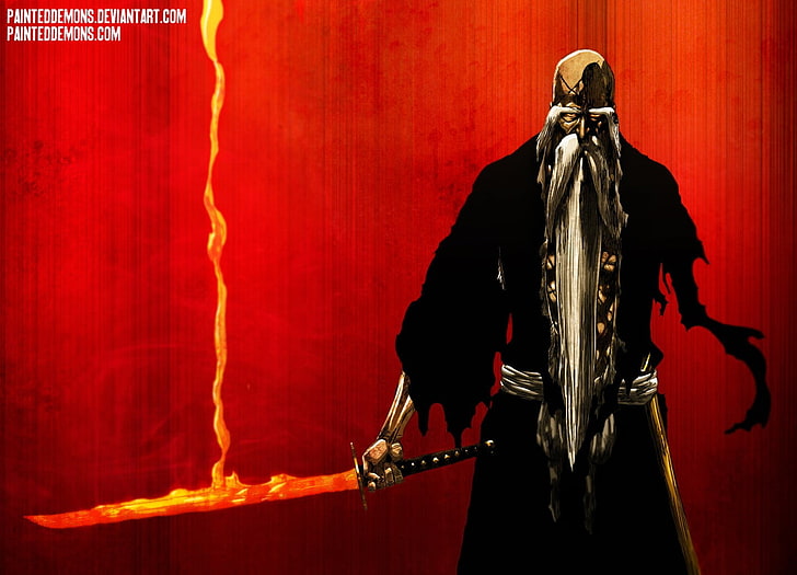 Bleach fondo de pantalla digital, Bleach, Genryūsai Shigekuni Yamamoto, espada, barbas, Fondo de pantalla HD