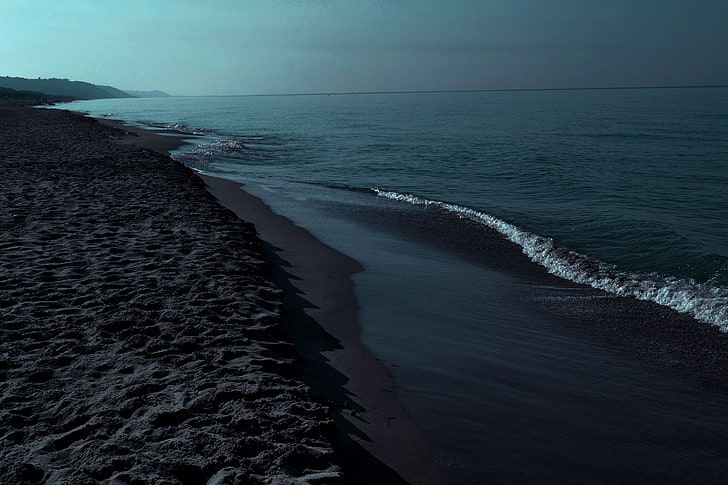 pantai hitam, Islandia, mendung merata, laut, pantai, ombak, pulau, Wallpaper HD