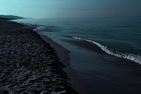 czarna plaża, Islandia, zachmurzenie, morze, plaża, fale, wyspa, Tapety HD HD wallpaper