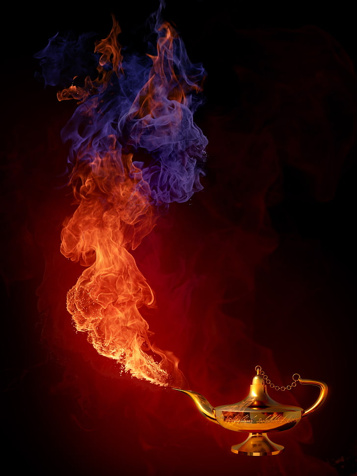 red and blue flame from teapot digital wallpaper, fire, HD wallpaper