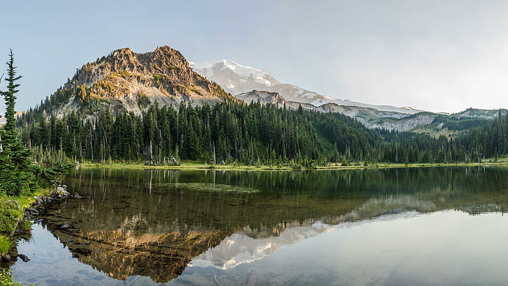 réflexion, Lac de montagne, Montagne minérale, Lac, Montagne, parc national, Parc national du Mont Rainier, États-Unis, Lac minéral, Washington, États-Unis, Fond d'écran HD