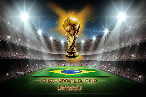 Wallpaper Piala Dunia FIFA, sepak bola, emas, Brasil, Piala Dunia, Brasil, FIFA, piala, 2014, Wallpaper HD HD wallpaper