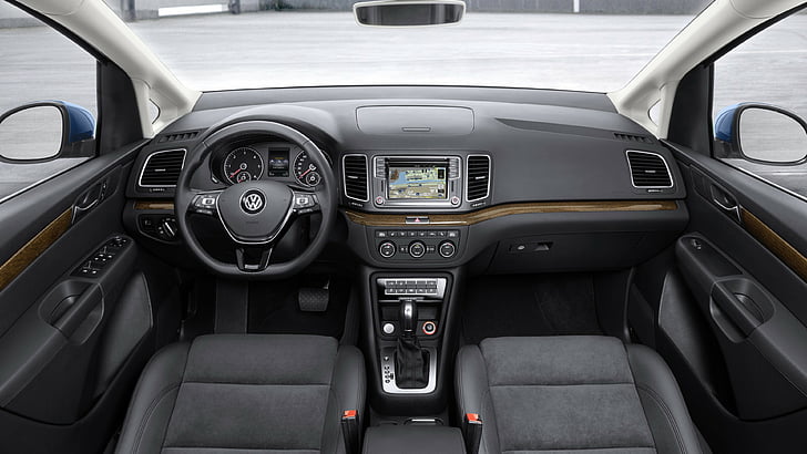 schwarze 2-DIN-Autoradio-Headunit, Volkswagen Sharan, VAN, grau, Interieur., HD-Hintergrundbild