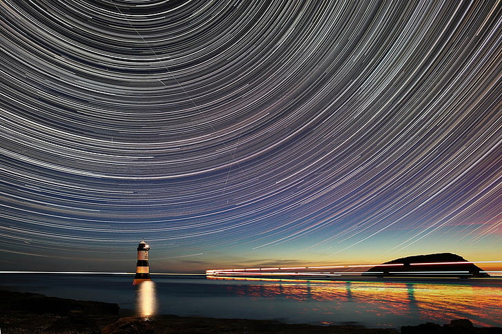 Startrails, space, stars, nature, trails, nature and landscapes, HD wallpaper