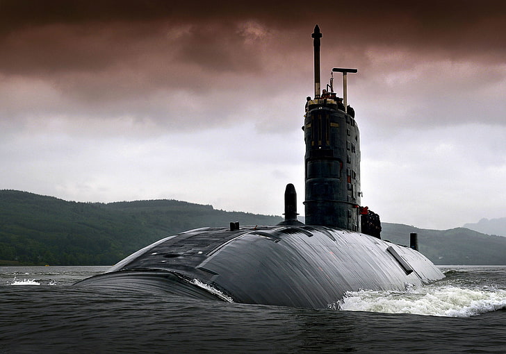 灰色の潜水艦、ボート、水中、原子、HMS TORBAY、トラファルガー級、（S90）、 HDデスクトップの壁紙