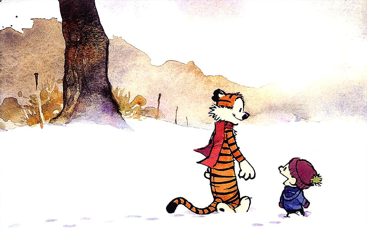 Ilustración de dos personajes animales, Calvin y Hobbes, cómics, Bill Watterson, Fondo de pantalla HD