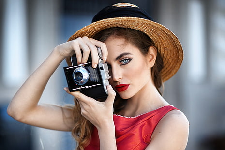 caméra, portrait, femmes, modèle, Alessandro Di Cicco, Fond d'écran HD HD wallpaper