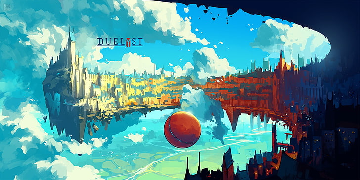 Cartel del juego duelista, arte conceptual, arte, arte digital, videojuegos, Duelyst, isla flotante, Anton Fadeev, Fondo de pantalla HD