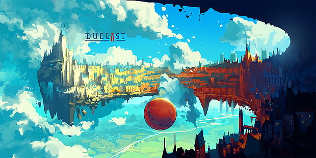 Poster permainan Duelist, seni konsep, karya seni, seni digital, video game, Duelyst, pulau terapung, Anton Fadeev, Wallpaper HD HD wallpaper