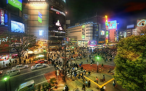 Токио Япония, кръстовище, Азия, Япония, Токио, улица, нощ, hdr, HD тапет HD wallpaper