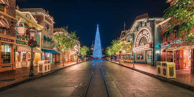 Wakacje, Boże Narodzenie, Kalifornia, Choinka, Disneyland, Światło, Plac, Tapety HD HD wallpaper