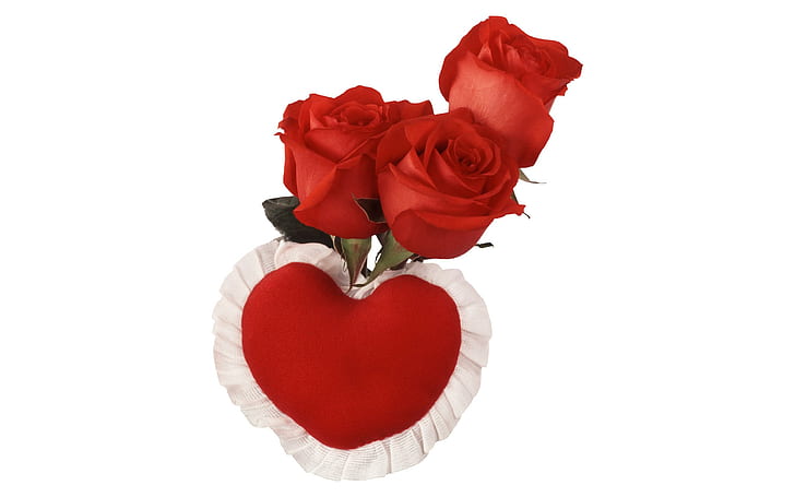 Рози Червено сърце, сърце, валентин, любов, цвете, природа, роза, цветя, 3d и абстрактно, HD тапет