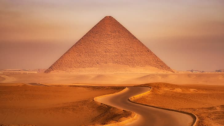 carretera, desierto, paisaje, Egipto, arena, pirámide, dunas, monumento, Giza, El Cairo, Fondo de pantalla HD