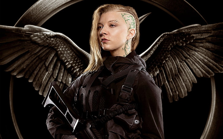 female character with black wings digital walpaper, Hunger Games, Natalie Dormer, movies, Cressida, side shave, HD wallpaper