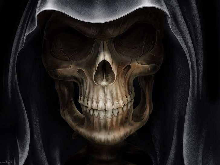 skull digital wallpaper, skull, Grim Reaper, dark fantasy, HD wallpaper