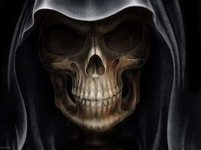 skull digital wallpaper, skull, Grim Reaper, dark fantasy, HD wallpaper HD wallpaper