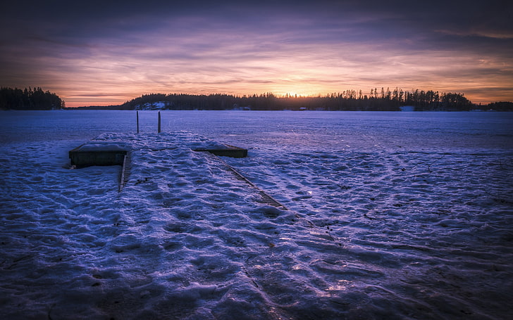 얼어 붙은 호수, 눈, HD 배경 화면