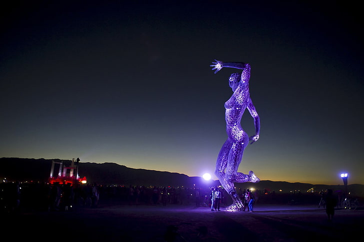 Berge, Nacht, Menschen, Kunst, USA, Nevada, Burning-Man, die Dame der Nacht, HD-Hintergrundbild