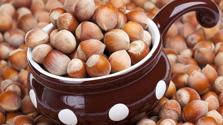 chestnut lot on ceramic container, food, nuts, HD wallpaper