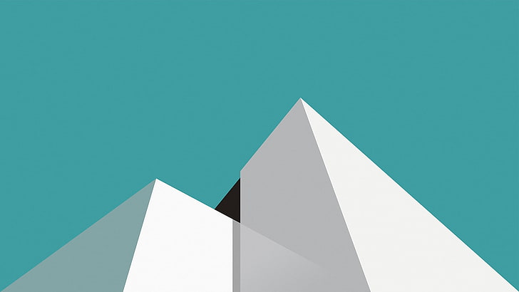budynek z betonu biały, minimalizm, biel, błękit, piramida, turkus, Tapety HD