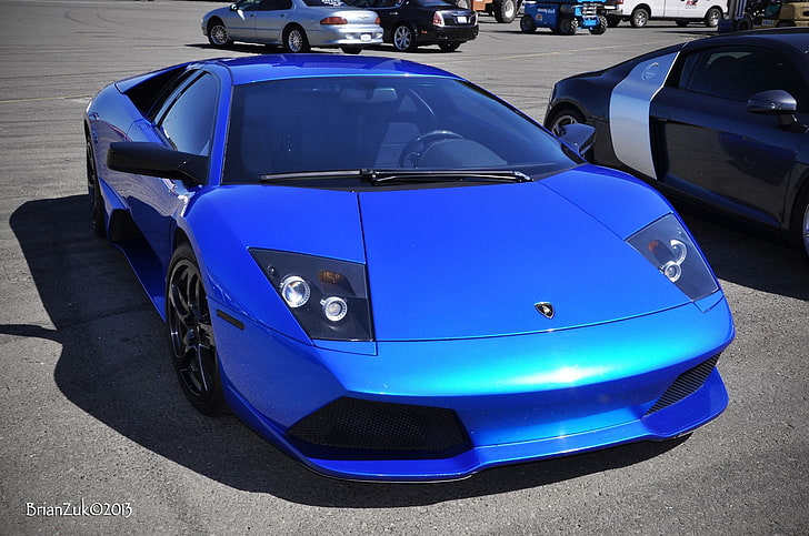 Lamborghini, Lamborghini Murcielago, Lp-640, mobil, mobil sport, supercar, mobil biru, biru, Audi R8, Wallpaper HD