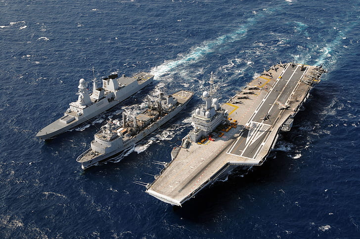 Militare, portaerei francese Charles de Gaulle, portaerei, portaerei francese Charles De Gaulle (R91), fregata francese Forbin, nave da guerra, Sfondo HD
