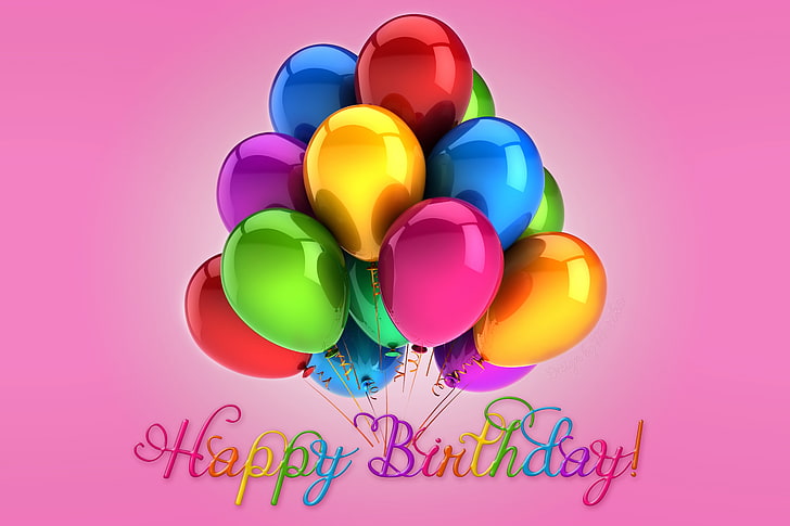 различни цветове балони с илюстрация за наслагване на текст с честит рожден ден, балони, рожден ден, цветни, Честит рожден ден, Дизайн от Marika, HD тапет