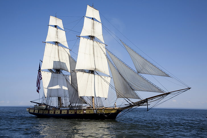 سفينة جاليون سوداء وبنية ، صورة ، بحر ، سفينة شراعية، خلفية HD