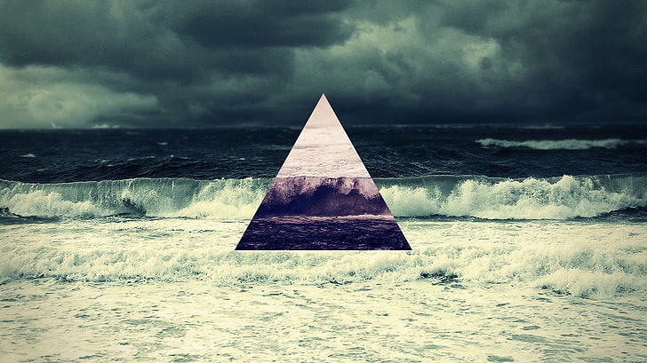 океанская волна плакат, море, волны, треугольник, облака, цифровое искусство, HD обои