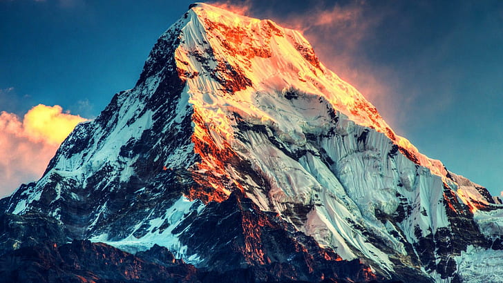 حرق ضوء الشمس جبل ايفرست HD ، تدفق الحمم البركانية ، جبل ايفرست ، الجبال ، ضوء الشمس، خلفية HD