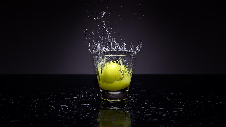 Zitrone, Glas, Wasser, Spray, Obst, Spritzer, Tropfen, Tröpfchen, HD-Hintergrundbild