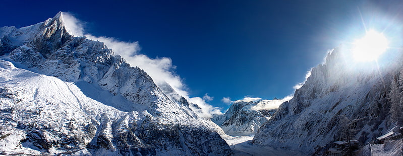 foto av berg täckt av snö, Mer de Glace, foto, berg, snö, BRILJANT, natur, bergstopp, vinter, is, landskap, utomhus, europeiska Alperna, natur, blå, himmel, kall - Temperatur, HD tapet HD wallpaper