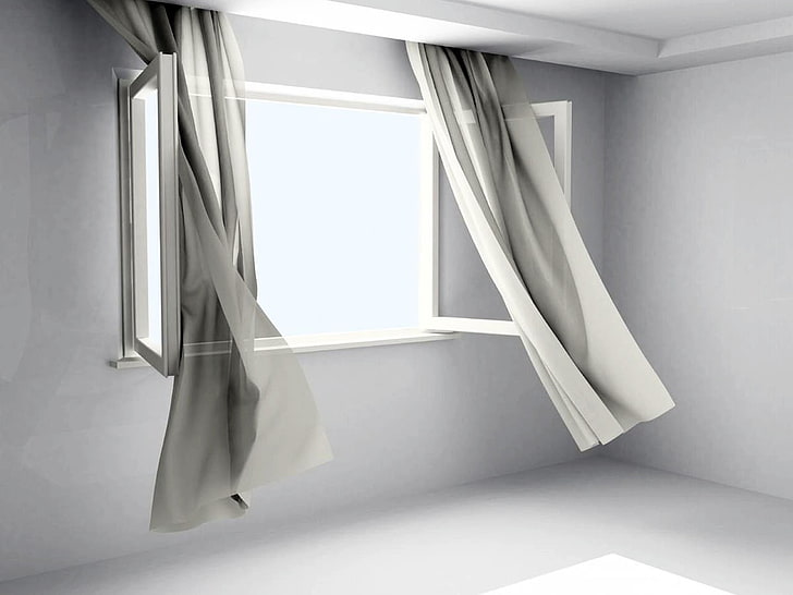 wind, curtain, window, HD wallpaper