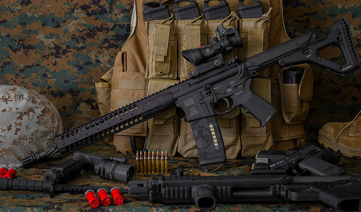 AR-15, magpul, weapon, Heckler and Koch USP, LWRC AR-15, shotgun, HD wallpaper