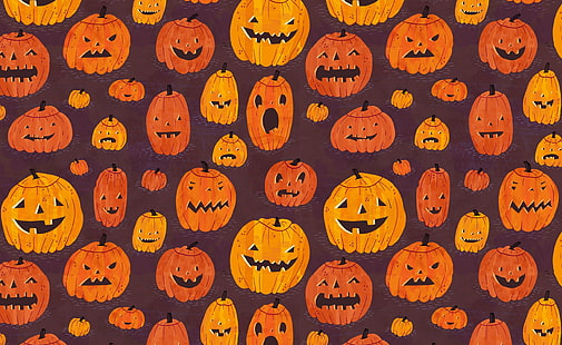 Papel de parede HD de padrão de abóboras de Halloween, papel de parede de jack-'o'-lanterna, feriados, dia das bruxas, padrão, abóboras, HD papel de parede HD wallpaper