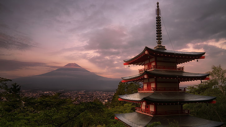 japonya, chureito pagoda, pagoda, asya, fuji, fuji dağı, arakura, mt fuji, fujiyoshida, yamanashi, peyzaj, HD masaüstü duvar kağıdı