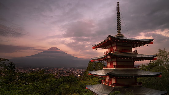 日本、忠霊塔、塔、アジア、富士、富士山、荒倉、富士山、富士吉田、山梨、風景、 HDデスクトップの壁紙 HD wallpaper
