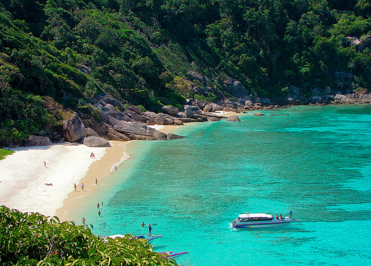 white and blue yacht, Islands, Thailand, Similan, HD wallpaper