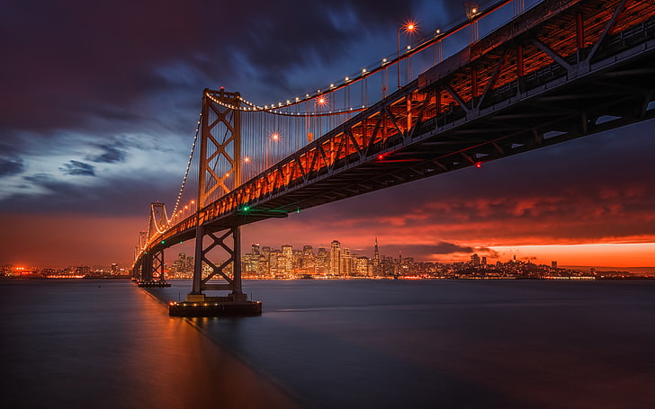 San Francisco Bridge Evening Dusk Su, Oakland Bay Bridge, San Francisco, Cityscapes, San Francisco, paisaje urbano, puente, puesta de sol, Fondo de pantalla HD