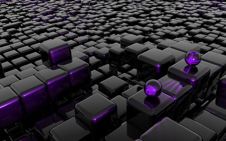 квадратные черные блоки обои, Абстракция, Куб, 3D, компьютерная графика, Цифровое искусство, Фиолетовый, HD обои