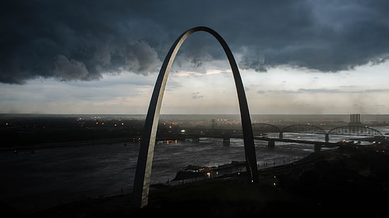 Gateway Arch, St. Louis Missouri, arco, St. Louis, tempesta, nuvole, USA, paesaggio urbano, Sfondo HD HD wallpaper